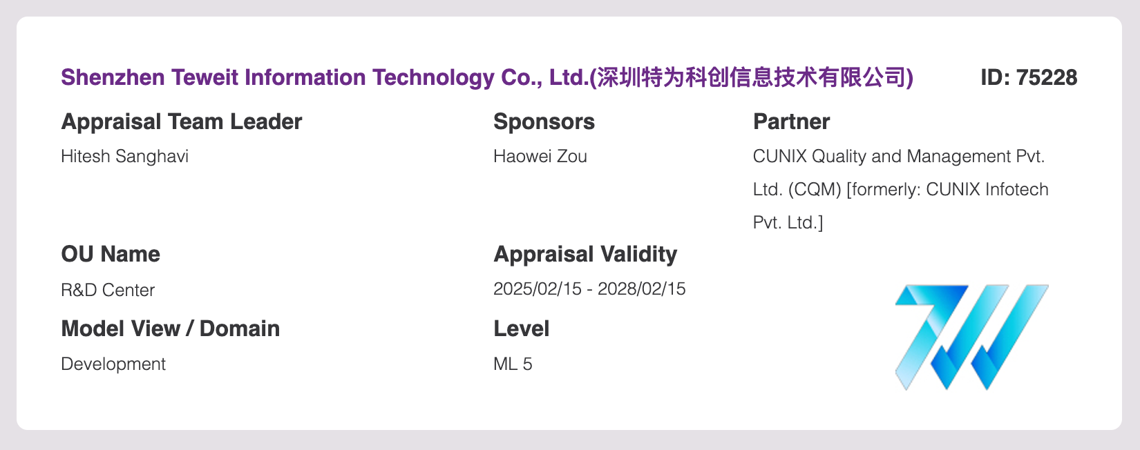 深圳特为科创信息技术成功升级至 CMMI5 级认证